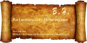 Balassovich Hieronima névjegykártya